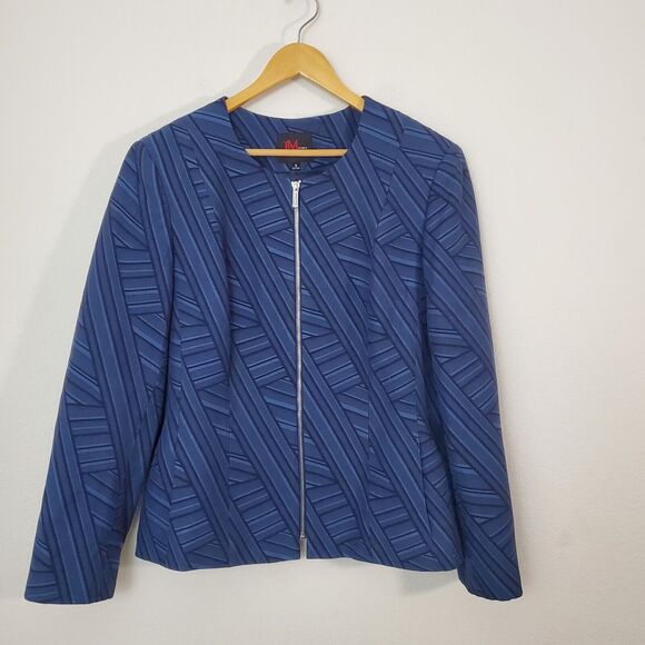 JM Studio by John Meyer Jacket 16 Blue Striped Full Zip Business Classic Modest - Picture 1 of 8